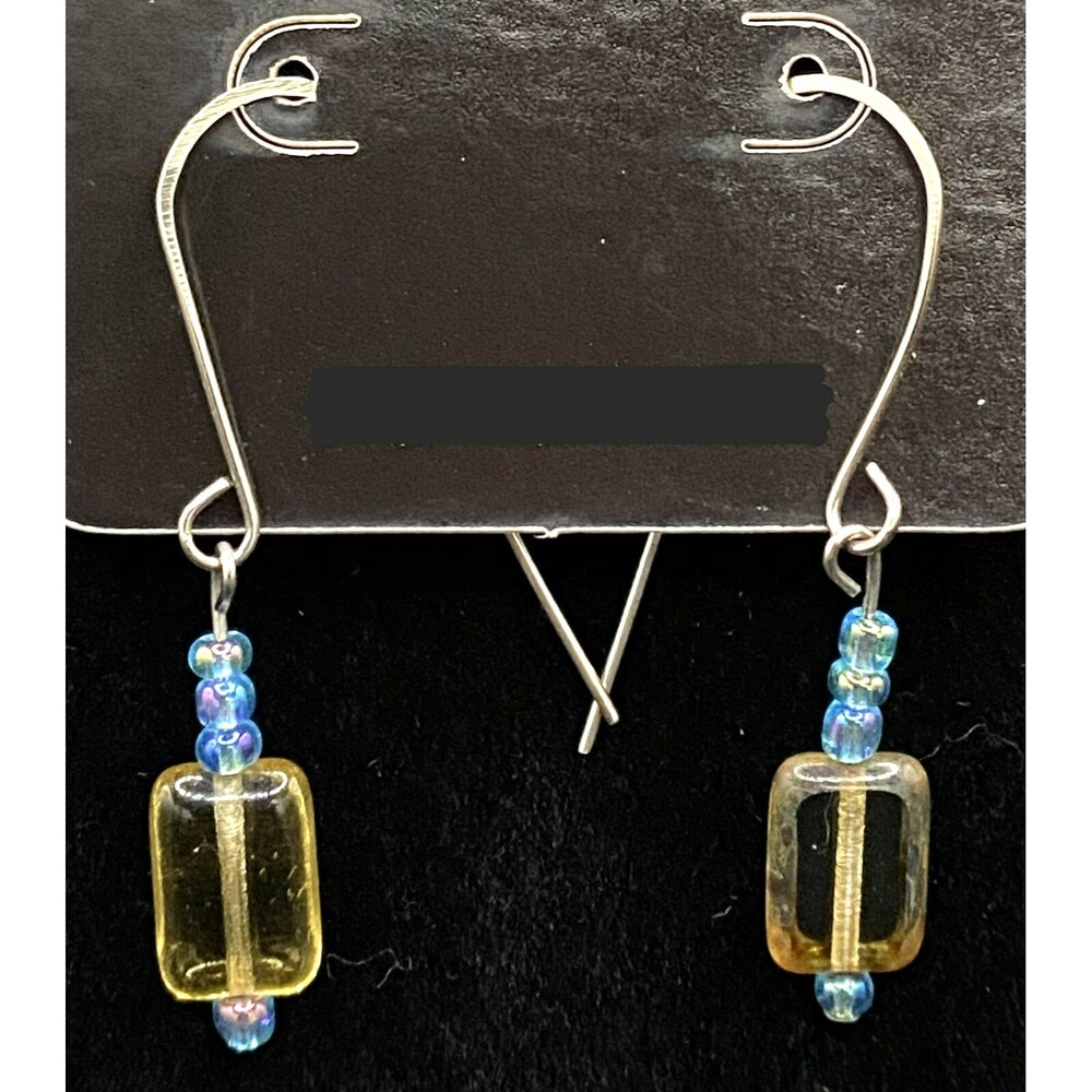 Handmade Clear Smoky Yellow & Aqua Glass Bead Earrings by Neanie-Bot